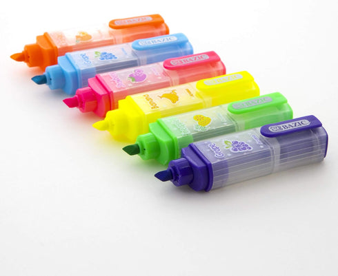 BAZIC Fruit Scented Highlighters, Mini Highlighters, Assorted Color, Chisel Broad Line Fine Point, 6/Pack