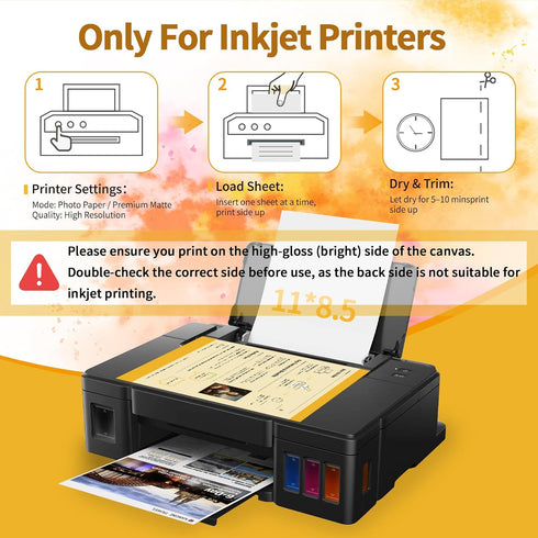 Yncotte 10Pcs 8.5x11" 280gsm Canvas Printer Paper for Inkjet Printers, Bright White Printable Fabric Sheets