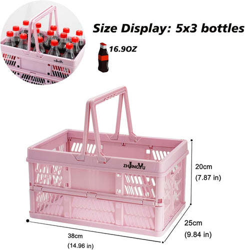 organizing,14.96" x9.84"x 7.87" basket,20L Pink crates for storage,plastic baskets for collapsible shopping foldable