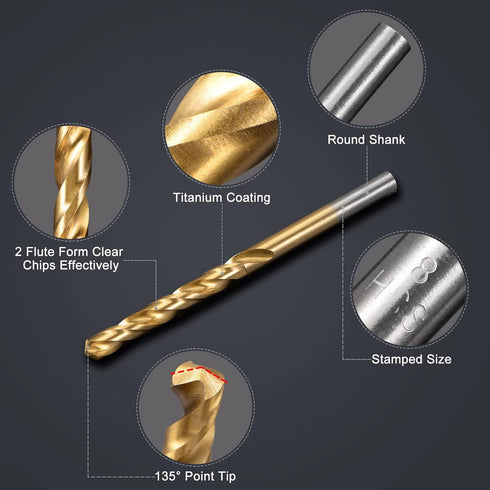 uxcell 99pcs Titanium Twist Drill Bit Set, 14 Sizes for Hardened Metal, Stainless Steel, Wood, with Case