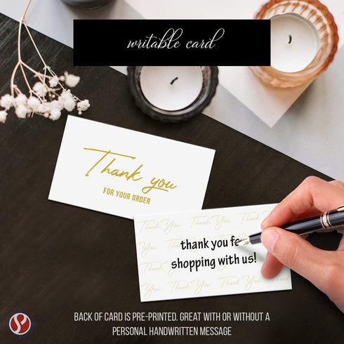 Package Inserts - Thank You For Your Order Business Note Cards, 100 Per Pack, 2 x 3.5” Thick Card Stock (Gold)