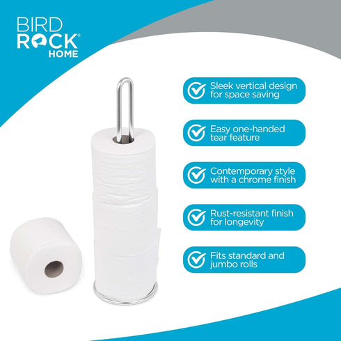 INTERNET'S BEST Stainless Steel Toilet Paper Holder Reserve - Modern Vertical Stand Tissue Dispenser - Brushed