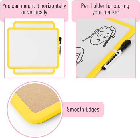 Mr. Pen Dry Erase Board, 14” x 11” with Black Marker, Yellow Frame Small White Board for Kids and Students