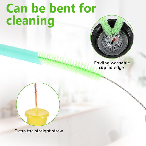 Neyauo 9Pcs Set 12"10" 8.5"Long (4-16mm) Straw Cleaner Brush Bendable Reusable Cleaning Brushes with Soft Nylon