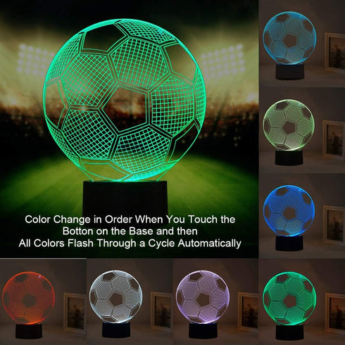Wiscky 3D 7 Soccer Night Lights for Kids Illusion Football Lights Lamp LED Colors Changing Touch Table Desk Lamps