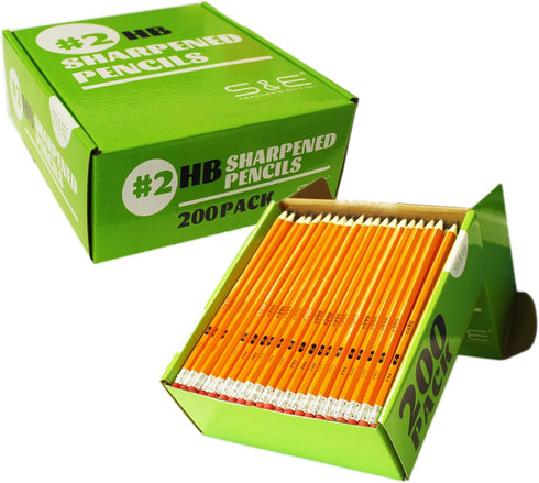 S & E TEACHER'S EDITION Woodcased #2 Pencils - Pre-sharpened, 2 HB Lead Bulk Box Pencil, 200 Pcs Yellow Pencils with