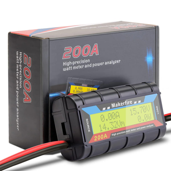 Makerfire 200A Upgraded Watt Meter with Longer Wire, High Precision Power Analyzer, Battery Tester, Voltage Amp