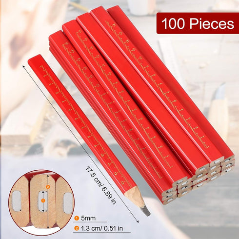 Zonon 100 Pieces Carpenter Pencils: Octagonal Red Hard Black Pencils for Woodworking Marking and Concrete