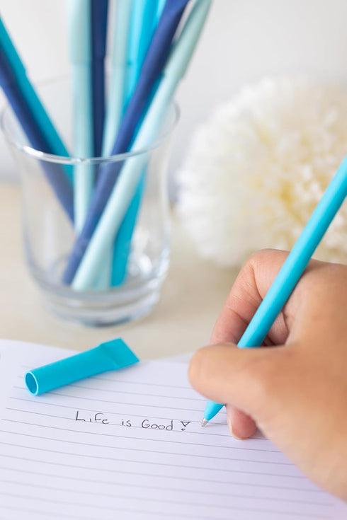 Eco-friendly Pen Crafted from 100% Recycled Paper, Plastic-Free, Black Ink, Pack of 10, Blue Lagoon Set