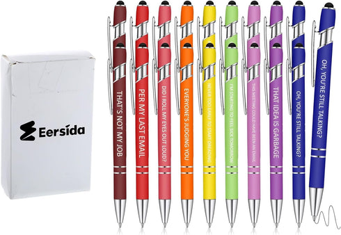 Snarky Office Pens - Funny Insulting Ballpoint Pens with Macaron Touch Stylus, Black Ink (20 Pcs)