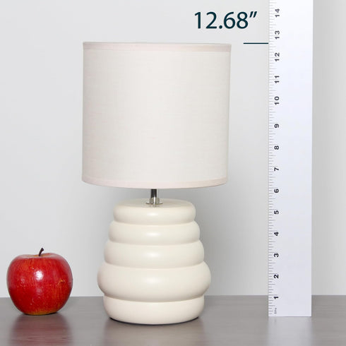 LT1168-CRM 12.68" Simple Designs Chic Glow Mini Stacked Ceramic Table Lamp, Monochromatic Fabric Shade, Small Accent
