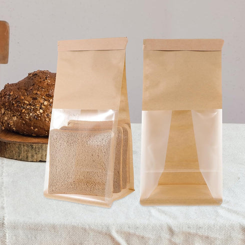 50pcs Packaging Window Small Bread Bags Kraft Paper Toast Pouches for Baking Bread Bakery Accessory Household Treat