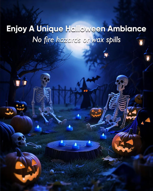 24 Pack Amagic Blue Flameless LED Tea Lights Candles Battery Operated, Electric Fake Tealight Candles for Wedding