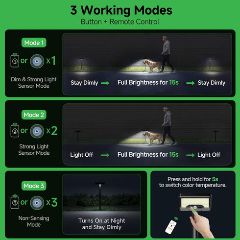 3 IP65 Solar Pathway Lights Outdoor, Modes Motion Sensor Path Light Warm & Daylight Selectable, Waterproof Walkway LED