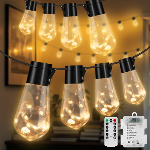 20 Hanging Bulb Battery Operated String Lights, 14FT 100 LED Vintage Bulbs