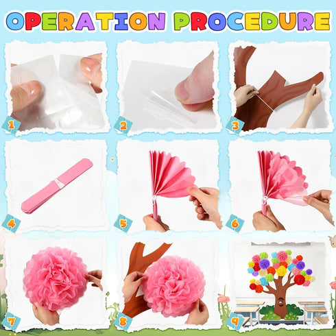 Classroom Tree Bulletin Board Set – 3D Tree Decoration with Paper Pom Poms for Preschool Kindergarten Back to School