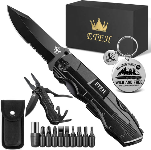 Gifts for Men, Multitool Pocket Knife for Anniversary, Christmas, Birthday, Hiking Camping Knife with Screwdrivers