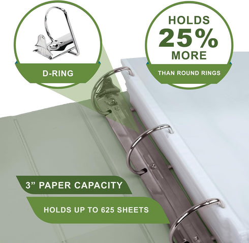 Samsill Eco-Friendly Plant-Based 3 Inch Durable D-Ring View Binder, Made in USA, USDA Certified Biobased, 4 Pack, Boho