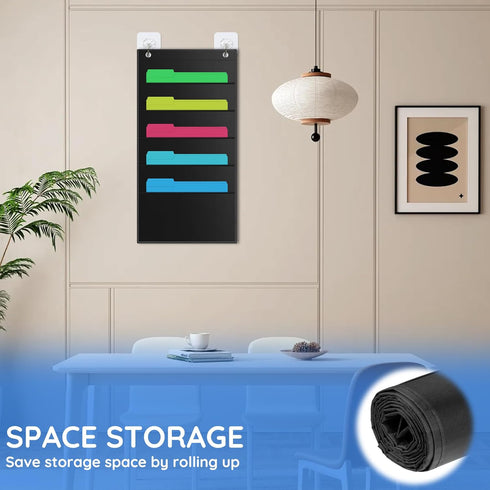 ZKOO 5 Pockets Hanging Wall File Organizer for A4/Legal/Letter Size Documents, Sturdy Black Pocket Chart