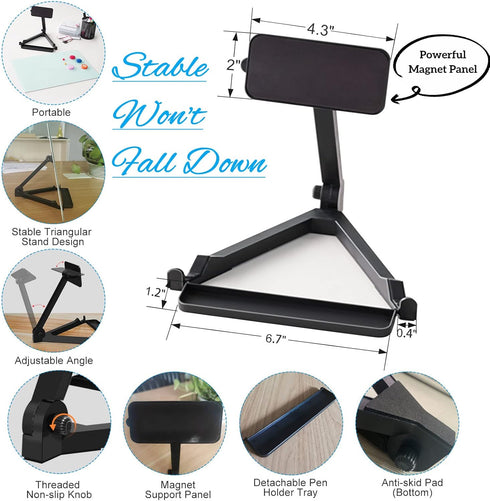 Magnetic Glass Whiteboard Desktop, 16x12" Tabletop Dry Erase Board with Adjustable Stand, Portable