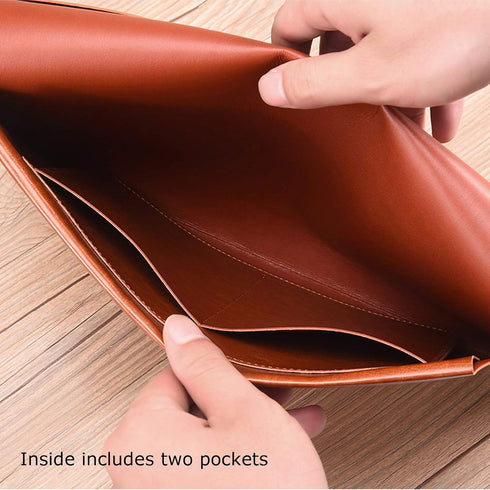 Enyuwlcm PU Leather A4 File Folder - Document Holder Envelope Case with Snap Closure for Receipt, Brown