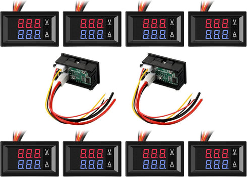 10 Pcs 0.28 Digital Voltmeter Ammeter, 100V 10A Volt Amp Meter with Dual LED Multimeter Display Panel