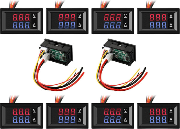 10 Pcs 0.28 Digital Voltmeter Ammeter, 100V 10A Volt Amp Meter with Dual LED Multimeter Display Panel