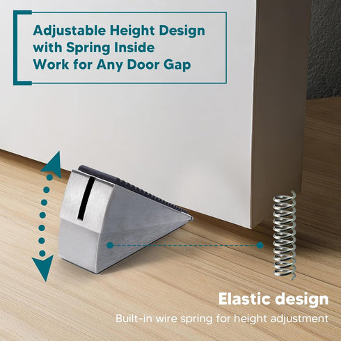 Heavy Duty Silver Door Stopper, Metal Rubber Wedge, Large Door Stop for Bottom of Door, Suits Any Heavy Door Gap