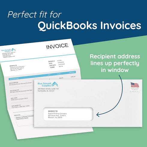 Summit 500 #10 #10 4 1/8 9 1/2, 500 Pack Blue Left Window Envelopes Self Seal -QuickBooks Invoices, Checks and Letter