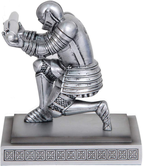 Knight Pen Holder Desk Organizers and Accessories, Resin Desk Decor with a Cool Pen Gift for Office and Home (Silver)