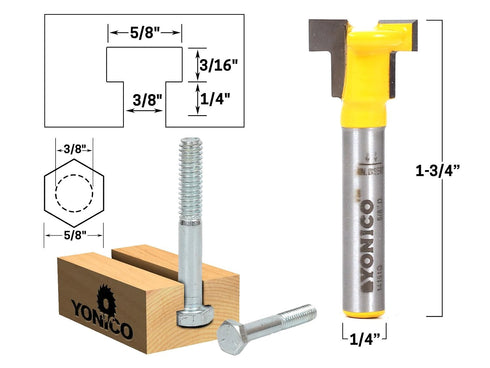 3 Set 1/4-Inch 14392q YONICO T Track T Slot Router Bit Bit Shank