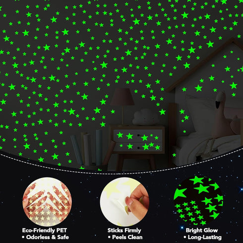 AOWDIAO 630Pieces (4Sizes) Glow in The Dark Star Stickers Luminous Ceiling & Wall Decor for Kids Bedroom, Nursery