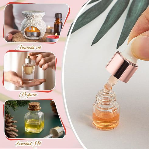 100 Pcs Mini Glass Dropper Bottles, Clear Essential Oil Sample Containers, 1 ml with Cap for Traveling (Rose Gold)