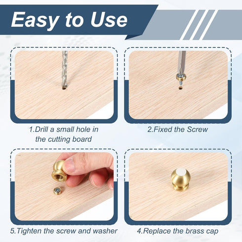 4Pcs 0.59" 0.79" uxcell Brass Cutting Board Feet, x Non Slip Mini Cabinet Leg Feet with Screws and Washers for Wood