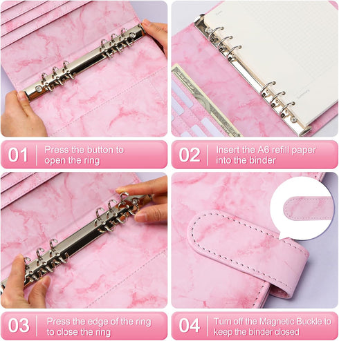 Toplive A5 Notebook Binder, 6 Ring Refillable Binder, PU Leather Planner Binder Personal Budget Binder Organizer Cover