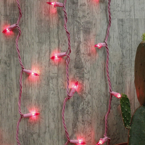 50 Brite Star Lt Designer Series Mini Lights, Pink, Pink Wire