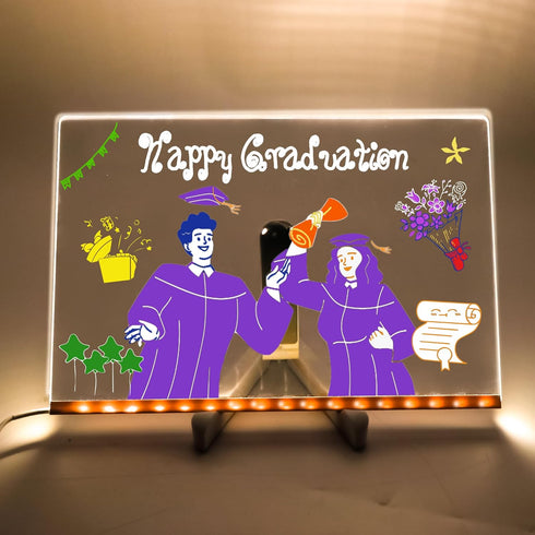 GraduationMall Acrylic Dry Erase Board with Light, 11.8 X 7.9 LED Note Message Glass Board with Stand for Kids