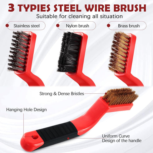 30 Set Sumind Pcs Wire Cleaning Brush Nylon/ Stainless Steel/ Brass Metal Brush with Curved Handle Grip Paint Remover