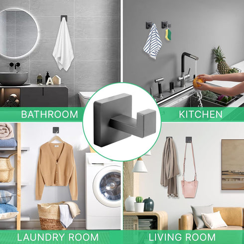 Stainless Steel Towel Hooks - Heavy Duty Robe Hook Coat Hook, Wall Mounted for Bathroom Kitchen Bedroom, 2 Pack Grey