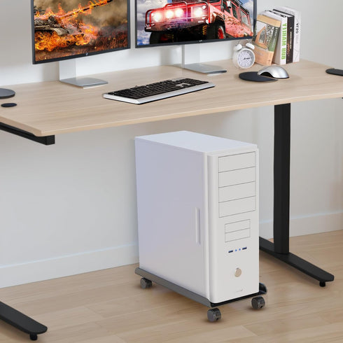 Computer Tower Stand, Ventilated Mobile CPU Stand Fits Most PC Tower, Steel Desktop CPU Holder with Rolling Caster