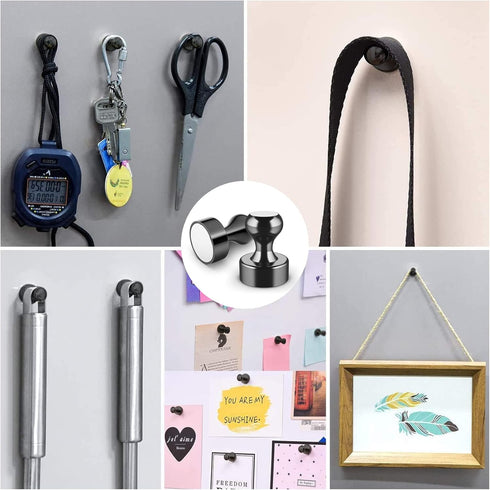 Grtard 48 Pack Black Magnetic Push Pins, Strong Small Fridge Magnets for Whiteboard, Office, School, Locker, Map