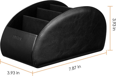 SITHON Remote Control Holder with 5 Compartments, PU Leather Remote Caddy Desktop Organizer for TV, Media Players, Black