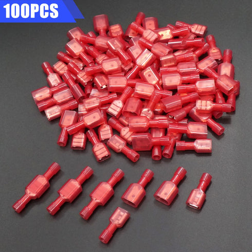 Twidec/100PCS Nylon Spade Connectors Kit 22-18 Gauge Quick Disconnect Fully Insulated Male and Female Terminal