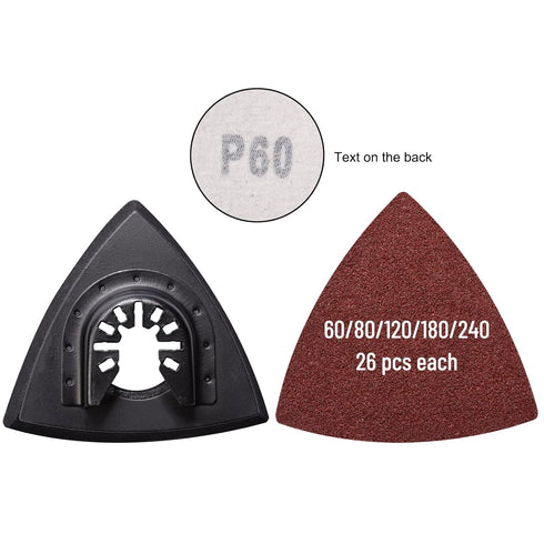 136Pcs Oscillating Tool Sanding Pad Kit, 6Pcs Triangle Sanding Pads and 130Pcs Multitool Sandpaper