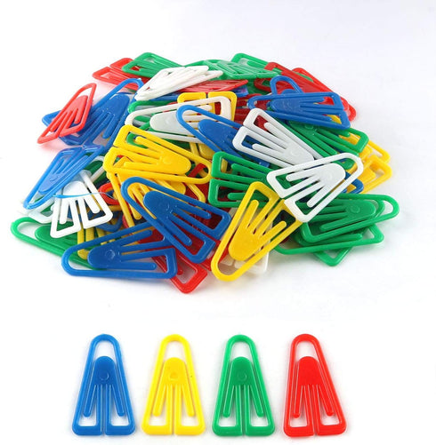 E-outstanding 200pcs Plastic Paper Clips, 35mm Long Mixed Color Triangle Clips