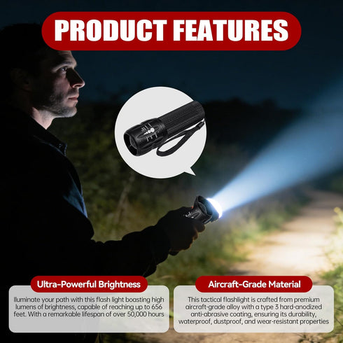Vocect 3 Set, Pcs Mini Flashlights, High Lumen Pocket Tactical Flashlight Adjustable Focus Zoom Torch Lights Powered by