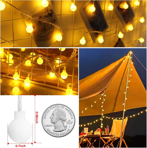 2-Pack 52FT 120LEDs 26FT 60LEDs 8 Battery Operated LED Globe String Lights, Total - Each Mode Waterproof Christmas