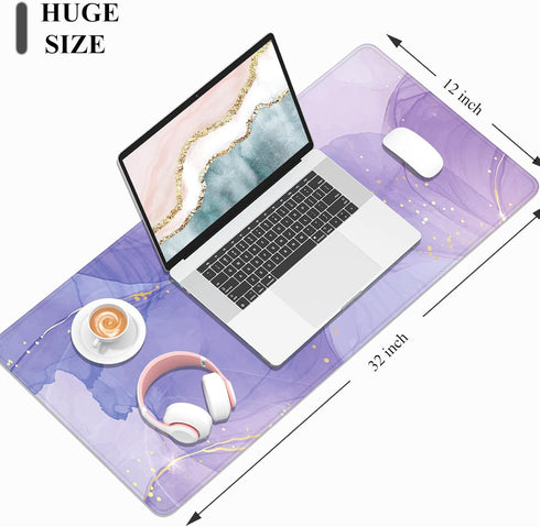 Large Desk Mat, 32" x 12" XXL Extended Gaming Mousepad, Cute Office Supplies and Accessories, Violet Marble