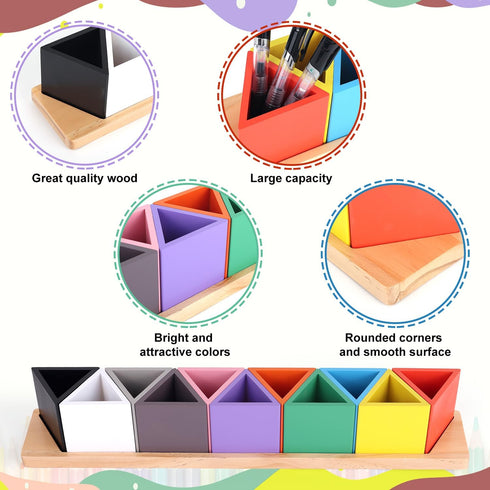 Diegimr 11 Wooden Colored Pencil Holder, Desk Wood Colored Pencil Holder with Movable Compartments Pen Cups Holders