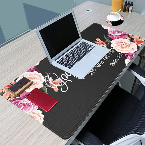 Large Gaming Mouse Pad, Extended Ergonomic Desk Pad, 31.5'' X 11.8', Stitched Edges, Peony Flower Psalm 46:5, Cup